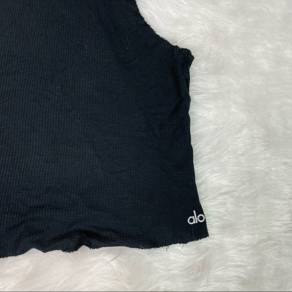 Alo Black Distressed Thermal texture Cutoff Tank Top Crew Neck Loose Fit Size S - Picture 5 of 5